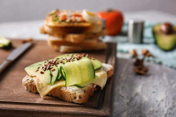 Tasty Avocado Sandwich Wooden Board — Stock Photo, Image