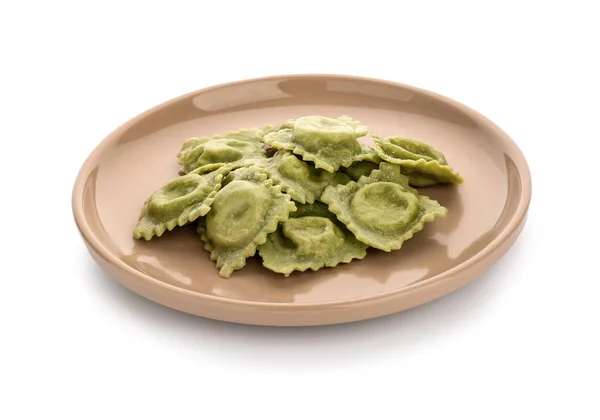 Piatto Con Gustosi Ravioli Fondo Bianco — Foto Stock