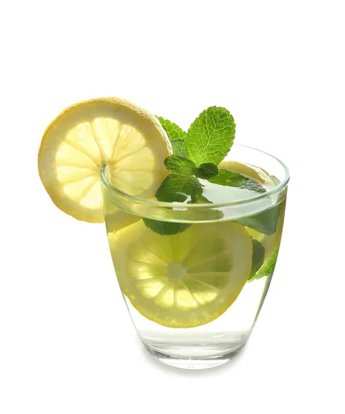 Bicchiere Gustosa Limonata Fredda Sfondo Bianco — Foto Stock