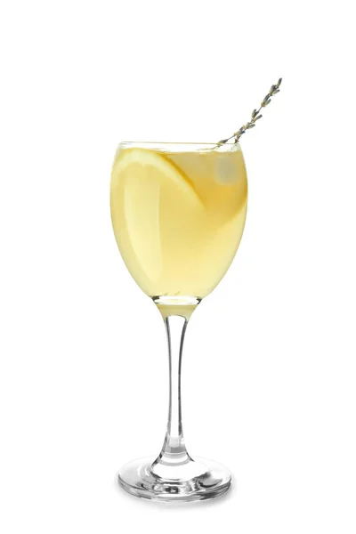 Glass Tasty Cold Lemonade White Background — Stock Photo, Image