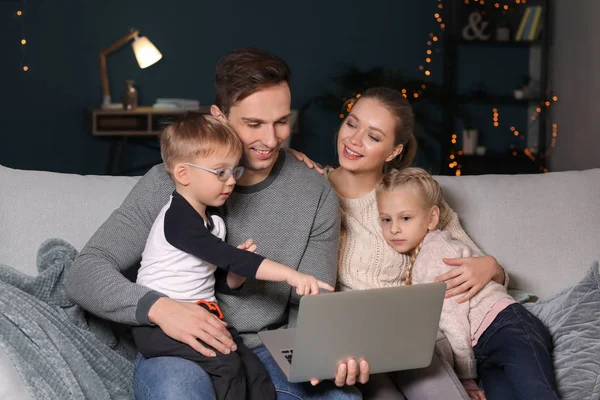 Happy Family Watching Cartoons Home — Stock Photo, Image