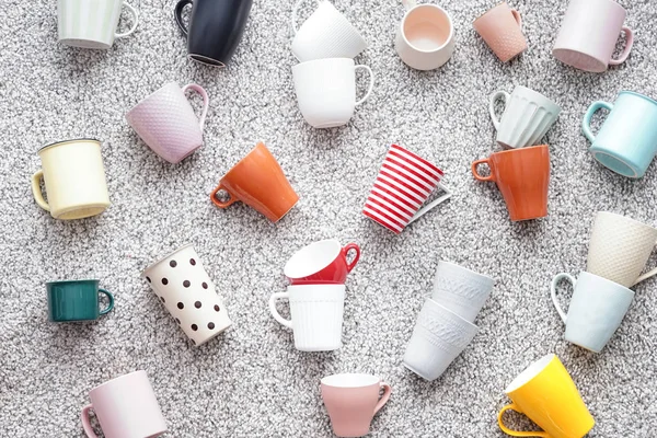 Different Tea Cups Soft Carpet — Stock Photo, Image