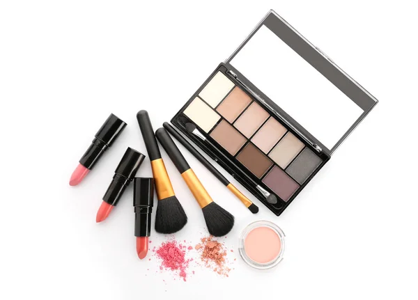 Set Cosmetics Makeup Brushes White Background — Stock Photo, Image