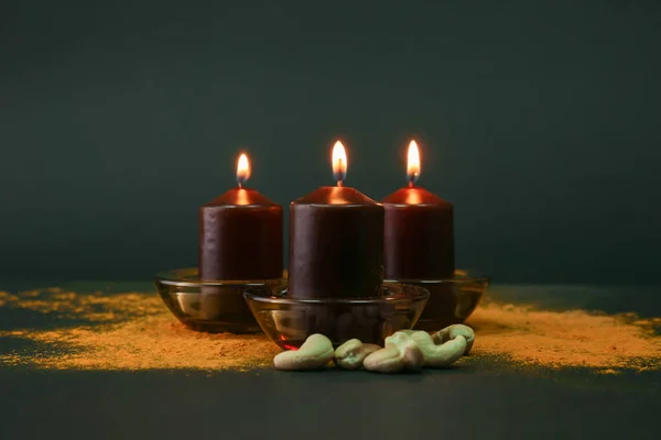 Burning Candles Celebration Divaly Dark Background — Stock Photo, Image