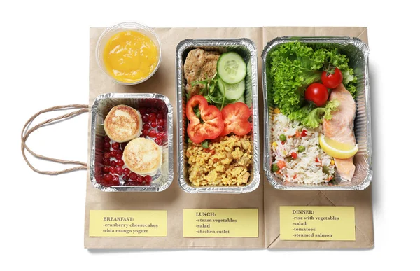 Containers Met Heerlijk Eten Voor Levering Witte Achtergrond — Stockfoto
