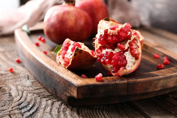 Ripe Pomegranates Wooden Board — Stock Photo, Image