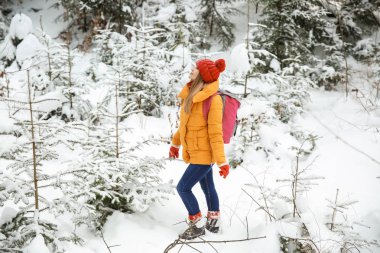 kış orman içinde güzel bir kadın