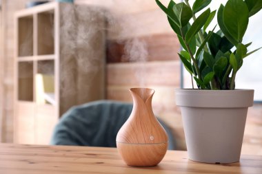 Odadaki masada aroma yağı ayırıcı var.