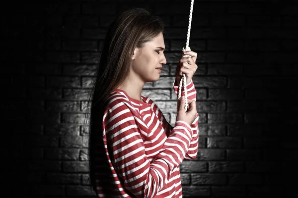 Woman Noose Dark Background Suicide Concept — Stock Photo, Image