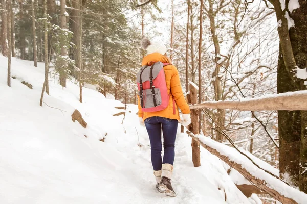 Vacker Kvinna Vinter Skog — Stockfoto