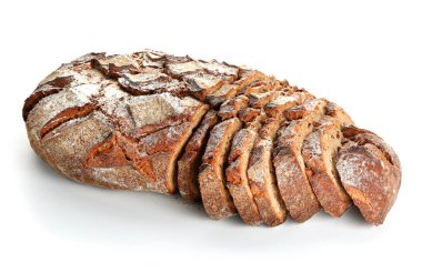 Beyaz arka plan üzerinde ekmek dilimlenmiş Delicious