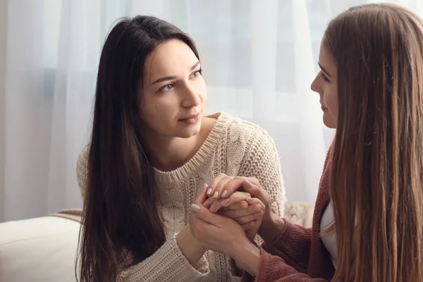 Friend Helping Young Depressed Woman Home Stop Suicide — Stock Photo, Image