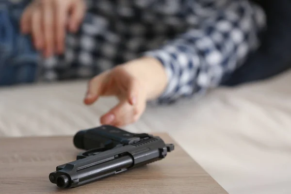 Young Woman Going Commit Suicide Home — Stock Photo, Image