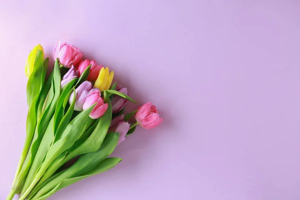 Csokor Gyönyörű Tulipán Színes Háttér — Stock Fotó