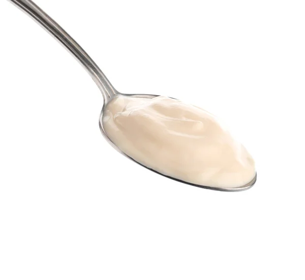 Kanál Ízletes Joghurt Fehér Háttér — Stock Fotó