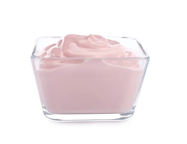 Miskę Smaczny Jogurt Białym Tle — Zdjęcie stockowe