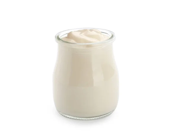 Potje Lekkere Yoghurt Witte Achtergrond — Stockfoto