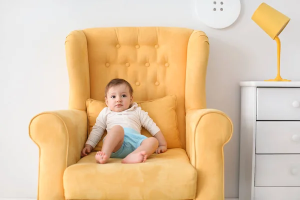 Cute Little Baby Sitting Armchair — Stock Photo, Image