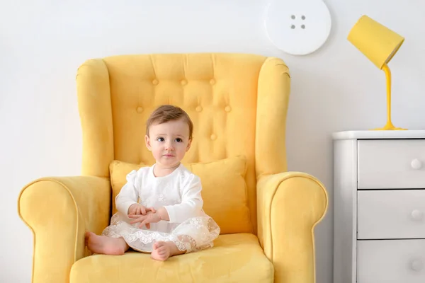 Cute Little Baby Sitting Armchair — Stock Photo, Image