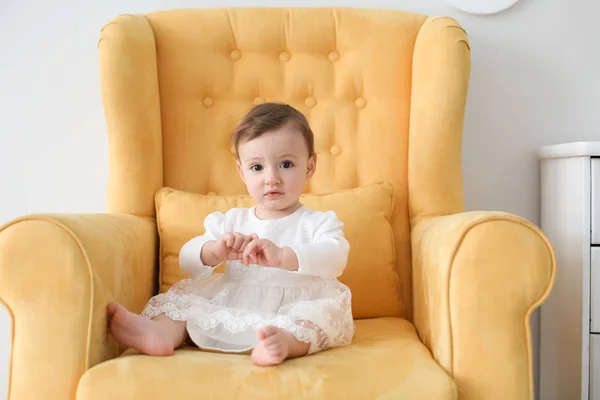 Cute Little Baby Sitting Armchair — Stock Photo, Image