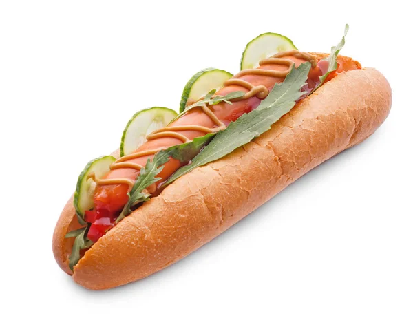 Leckere Hot Dog Auf Weißem Hintergrund — Stockfoto