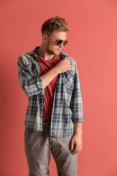 Fashionable Young Man Color Background — Stock Photo, Image