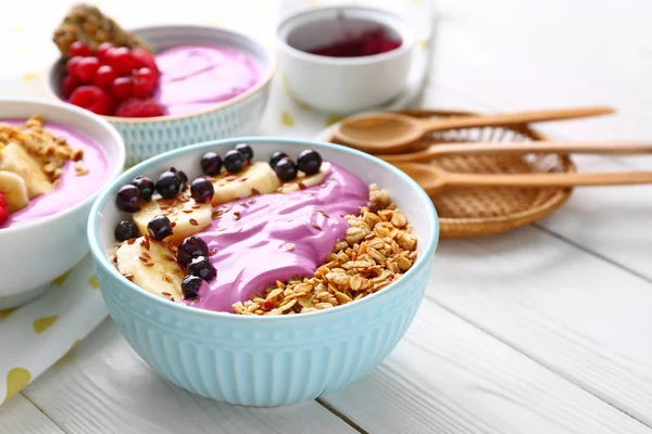 Bowl Tasty Acai Smoothie Table — Stock Photo, Image