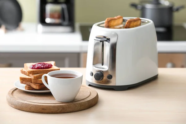 Toaster Bread Slices Cup Coffee Table — Stock Photo, Image