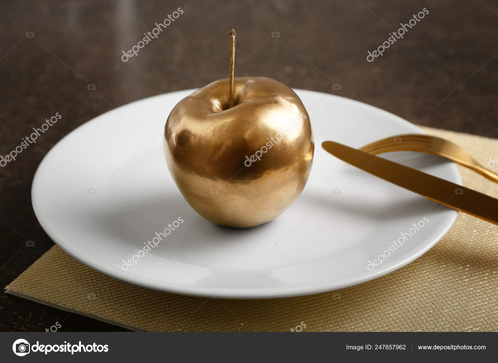 Golden Apple On Plate Stock Photo Image By C Serezniy