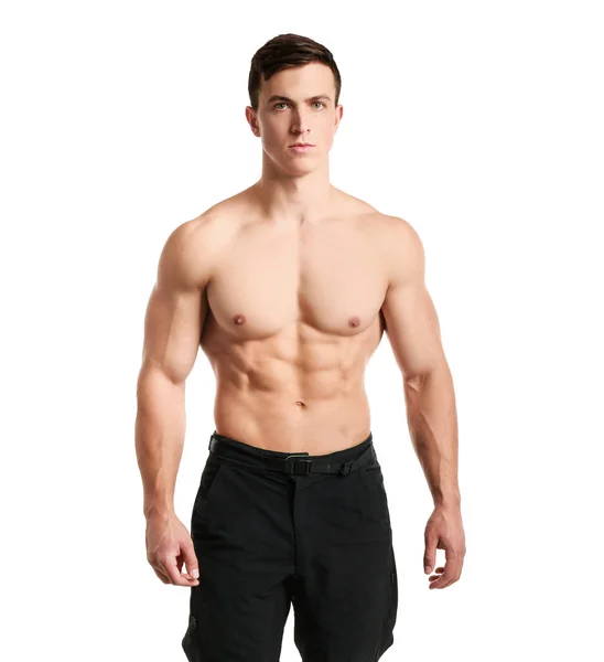 Muscular bodybuilder on white background — Stock Photo, Image