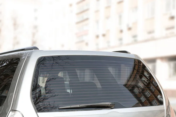 Сучасний автомобіль з чистим заднім вікном на відкритому повітрі — стокове фото