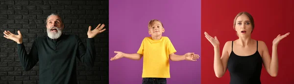 Emotionele mensen na het maken van fout op gekleurde achtergrond — Stockfoto