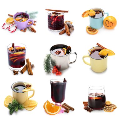 Lezzetli mulled şarap beyaz arka plan üzerinde ayarla