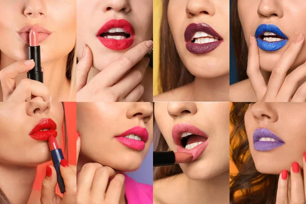 Schöne junge Frauen mit hellen Lippenstiften, Nahaufnahme — Stockfoto