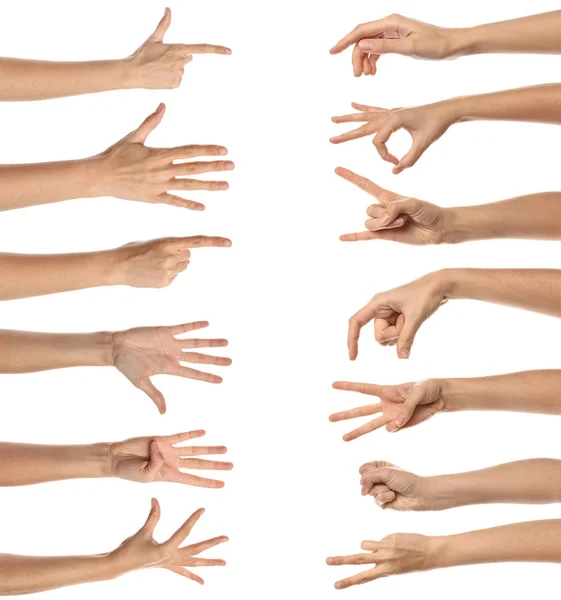 Gesturing female hands on white background — Stock Photo, Image