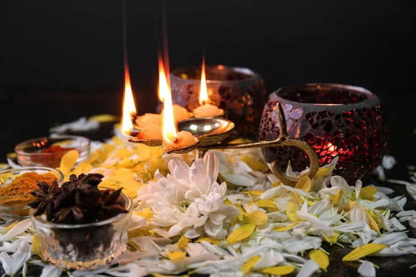 Festive composition for celebration of Divaly on dark background — Stock Photo, Image