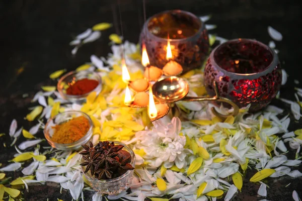 Festive composition for celebration of Divaly on dark background — Stock Photo, Image