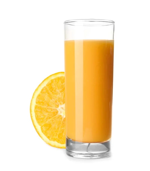 Glas van smakelijke jus d'orange op witte achtergrond — Stockfoto