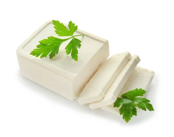 Tasty feta cheese on white background — Stock Photo, Image