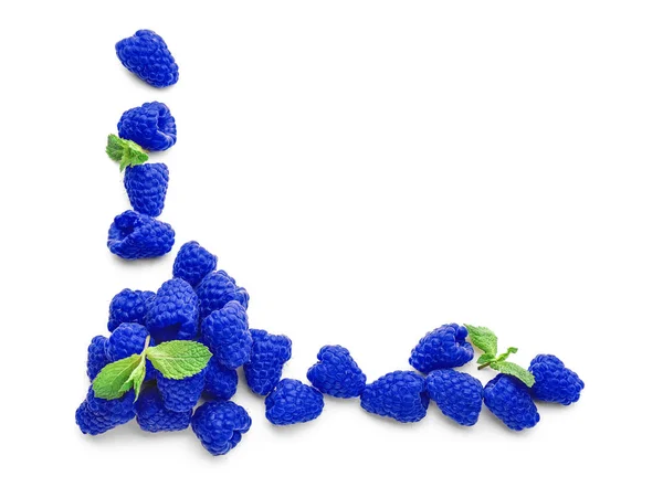 Composição com framboesa azul madura fresca sobre fundo branco — Fotografia de Stock