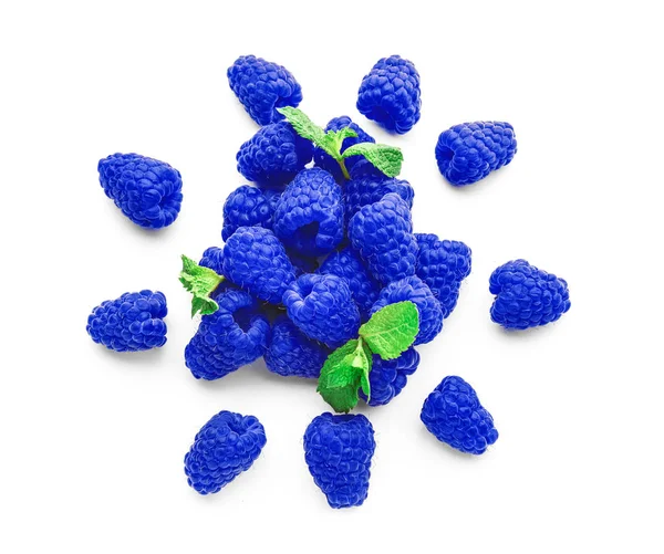 Composition with fresh ripe blue raspberry on white background — Stock Photo, Image