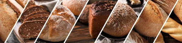 Collage van foto's met verse bakkerijproducten — Stockfoto