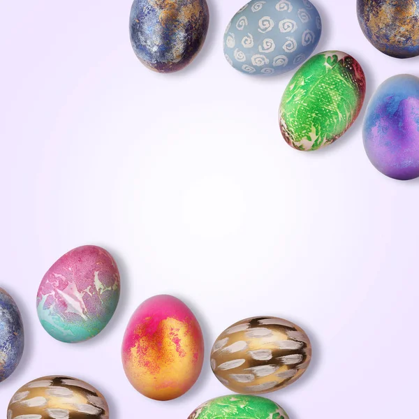 Beautiful colorful Easter eggs on light background — Stock Photo, Image