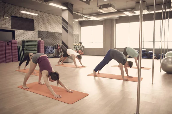 Jóvenes haciendo yoga en el gimnasio — Foto de Stock