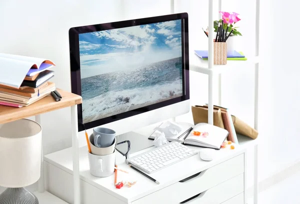 Stylish workplace with modern computer — Stock Photo, Image
