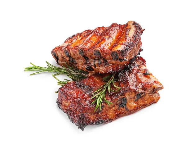 Delicious grilled ribs on white background — Stock Photo, Image