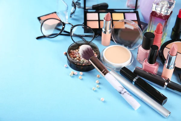 Professional cosmetics on color background — Stock Photo, Image