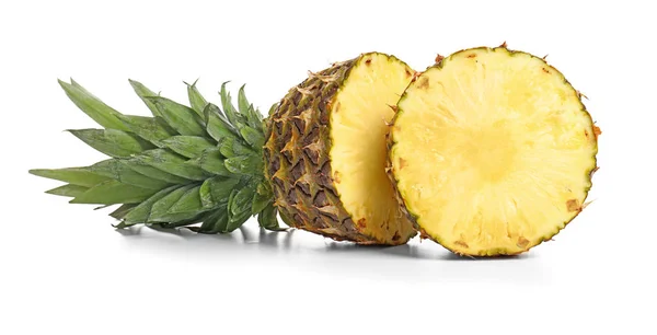 Cut ripe pineapple on white background — Stock Photo, Image