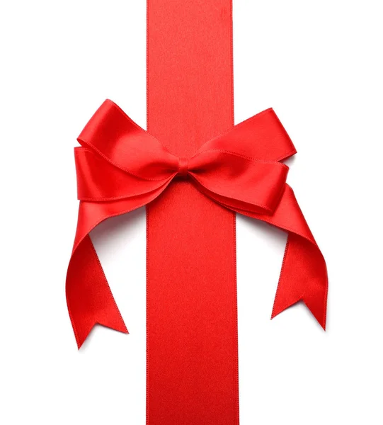Red ribbon with bow on white background — Stock Photo, Image