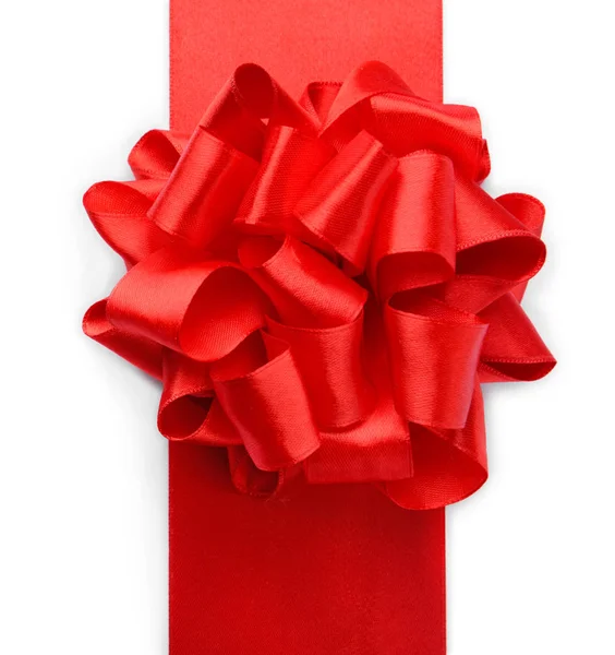 Red ribbon with bow on white background — Stock Photo, Image